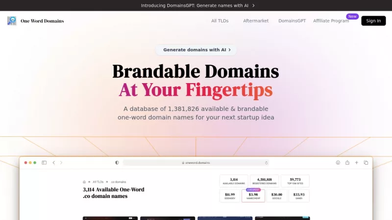 One Word Domains screenshot