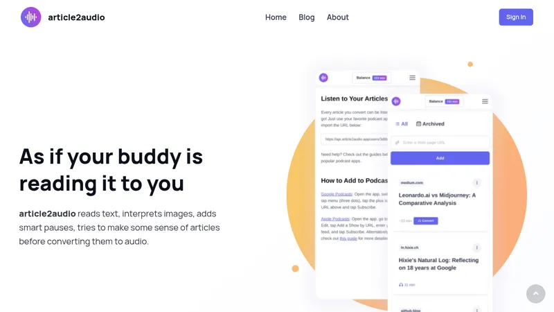 article2audio website