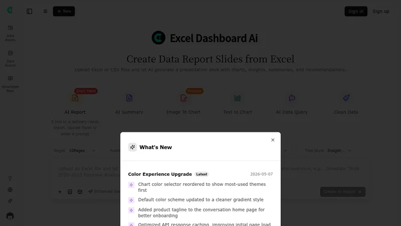 excel dashboard ai website