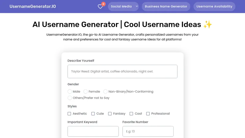 usernamegenerator.io website