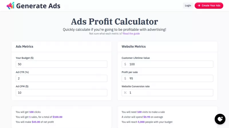 Ads Profit Calculator screenshot