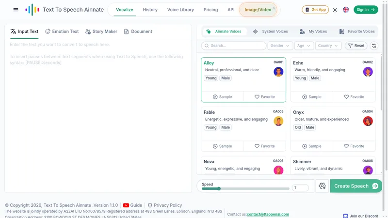 text to speech ainnate website