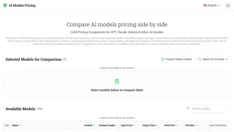 ai models pricing website