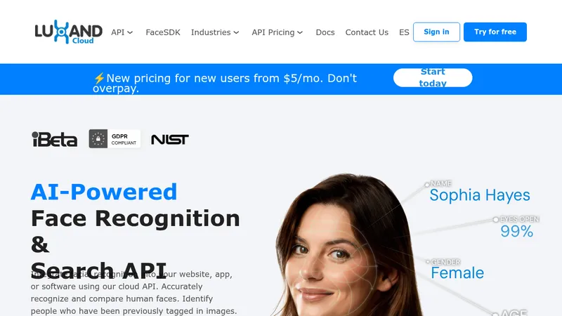 luxand.cloud face recognition api website