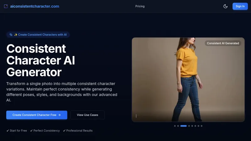 consistent character ai website