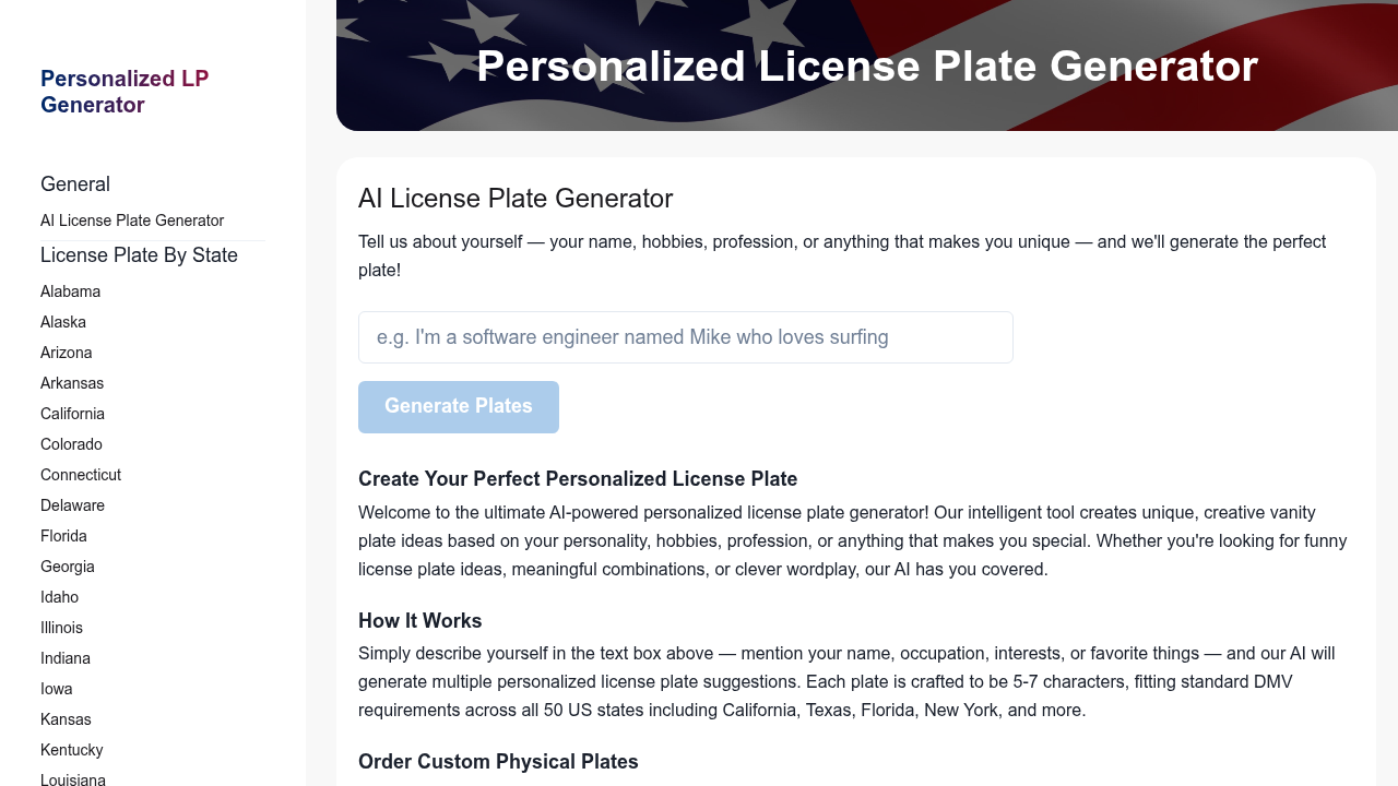 personalized license plate generator website
