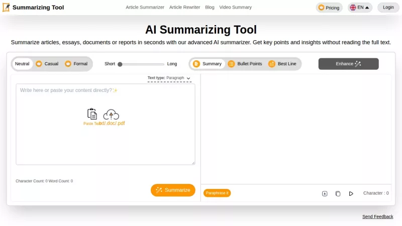 AI Summarizing Tool screenshot