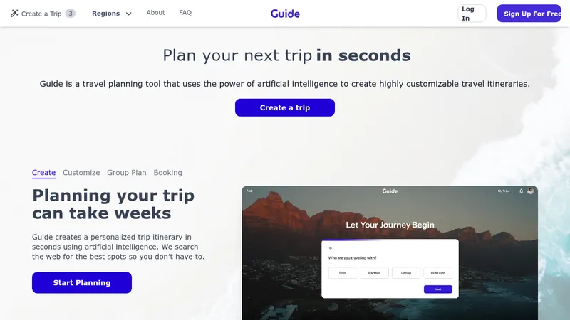 guide ai travel planner website