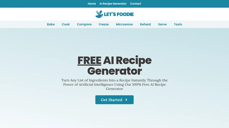let's foodie ai recipe generator website