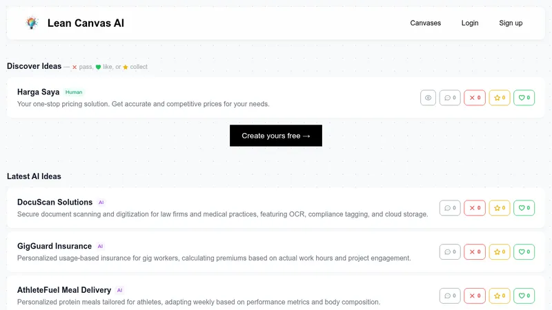 lean canvas ai website