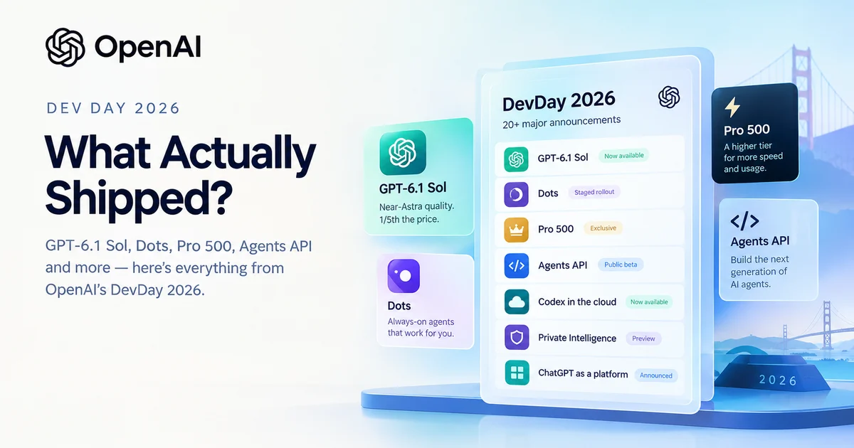 OpenAI DevDay 2026 Recap: GPT-6.1 Sol, Dots Always-On Agents, and the New Pro Tier