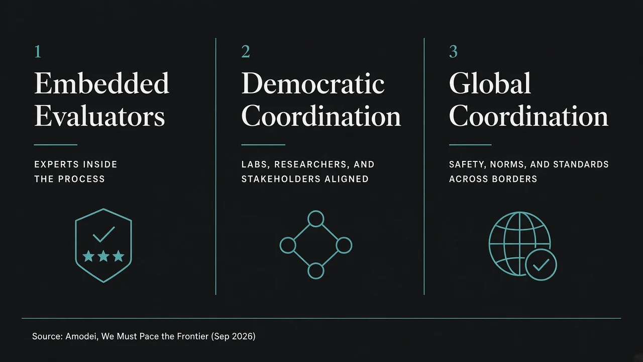 Three-step Pace the Frontier plan: evaluators, democratic, global