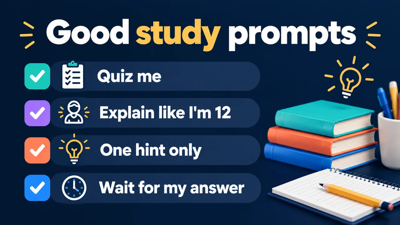 Good study prompts checklist for ChatGPT Study Mode