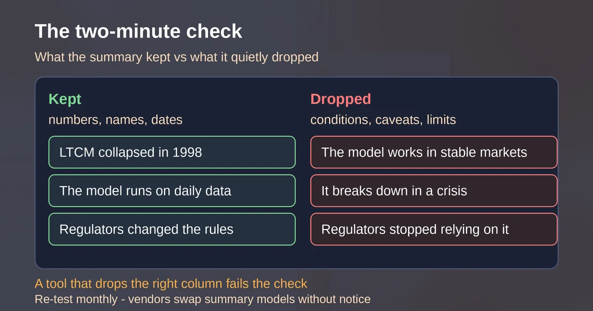 What the two-minute check keeps and drops side by side