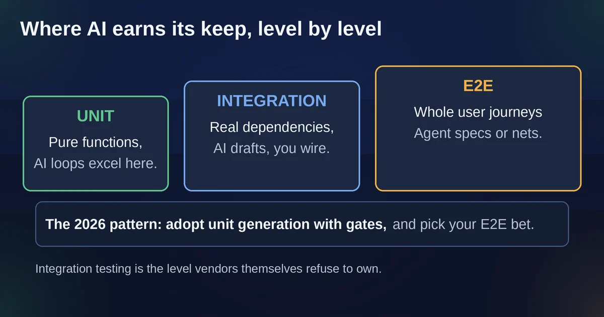 Ascending ladder showing AI value at unit, integration and E2E levels